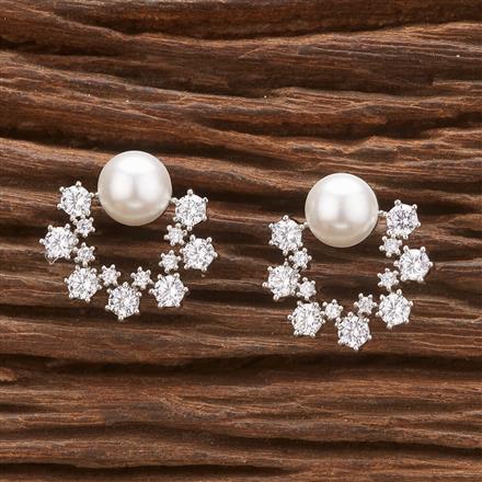 Cubic Zirconia Moti Earring With Black Rose 2 Tone Rhodium Plating