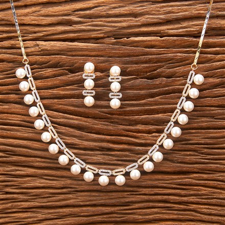 Cubic Zirconia Classic Necklace With Black Rose 2 Tone Rhodium Plating