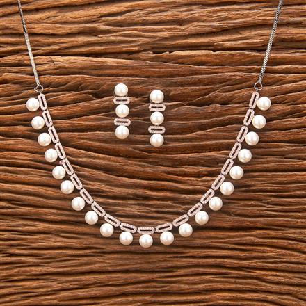 Cubic Zirconia Classic Necklace With Black Rose 2 Tone Rhodium Plating