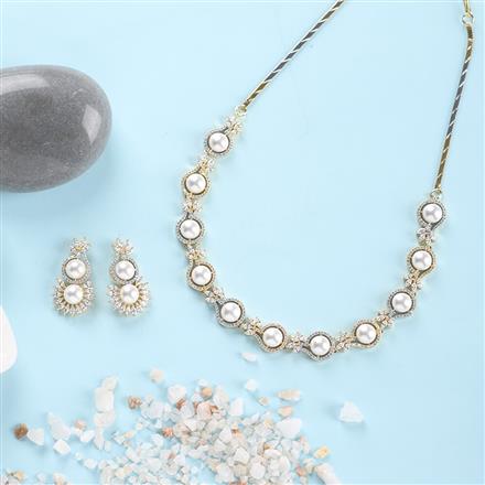 Cubic Zirconia Moti Necklace With Black Rose 2 Tone Rhodium Plating