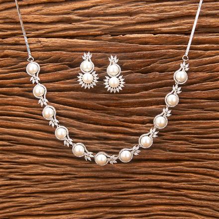 Cubic Zirconia Moti Necklace With Black Rose 2 Tone Rhodium Plating