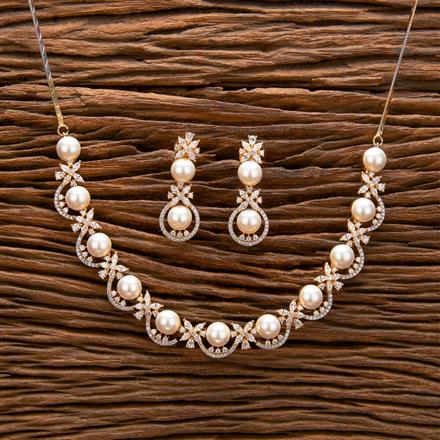 Cz Pearl Necklace With 2 Tone Plating
