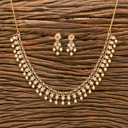 Cz South Indian Necklace With Gold Plating