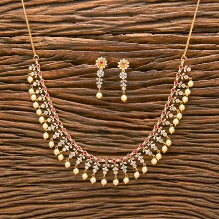Cz South Indian Necklace With Gold Plating