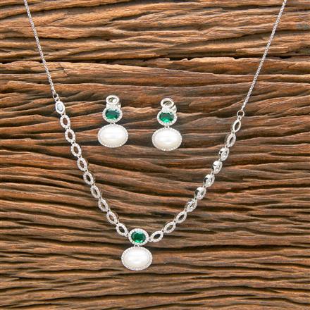 Cz Moti Necklace With Rhodium Plating