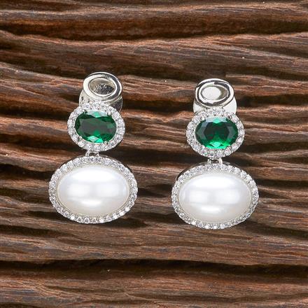 Cz Moti Earring With Rhodium Plating