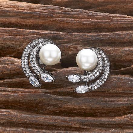 Cz Pearl Earring With Black Rhodium Rose Gold Plating