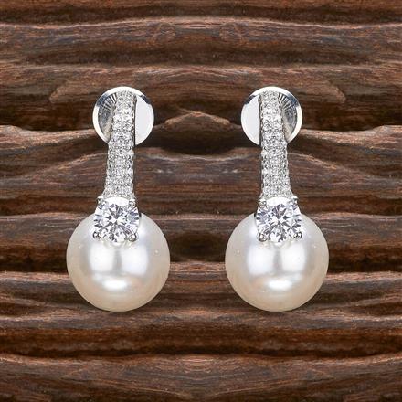 Cz Pearl Earring With 2 Tone Rhodium Plating