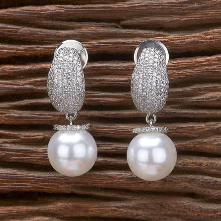 Cz Pearl Earring With 2 Tone Rhodium Plating