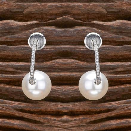 Cz Pearl Earring With 2 Tone Rhodium Plating