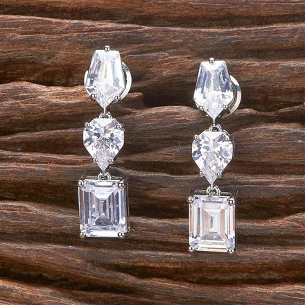 Cz Short Earring With Rhodium Plating