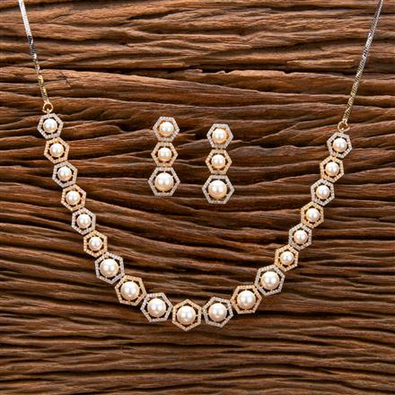 Cz Pearl Necklace With Rhodium 2 Tone Plating