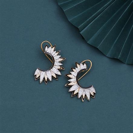 Cz Meenakari Earring With Rhodium 2 Tone Plating