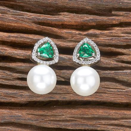 Cz Pearl Earring With Rhodium Plating
