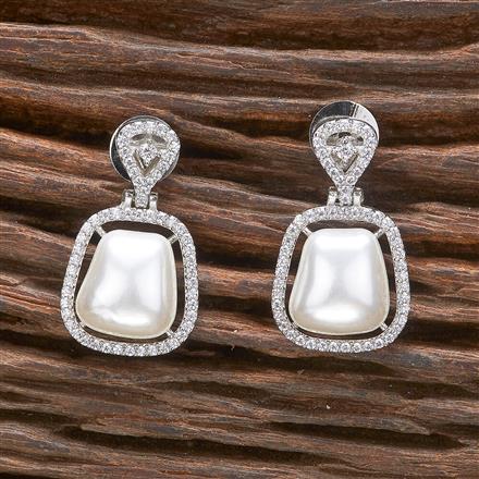 Cz Pearl Earring With 2 Tone Gold Rhodium Plating