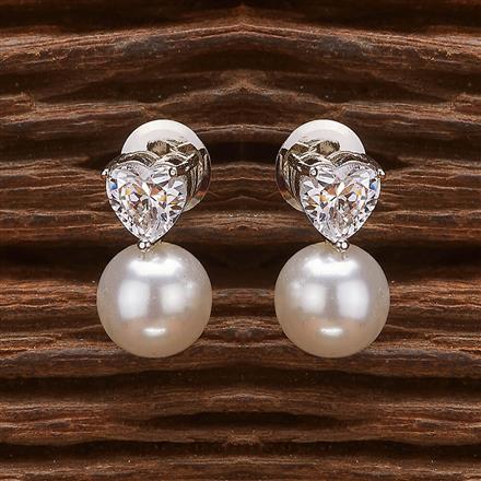 Cz Moti Earring With Rhodium 2 Tone Plating