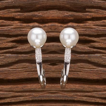 Cz Short Earring With Rhodium 2 Tone Plating