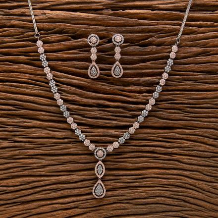 Cz Classic Necklace With Black Rose 2 Tone Rhodium Plating