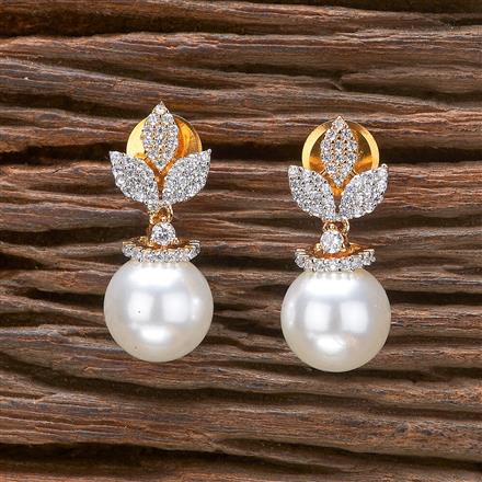 Cz Short Earring With 2 Tone Rhodium Plating