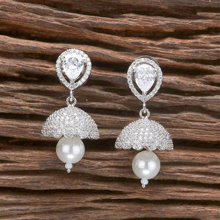 Cz Delicate Jhumki With Rhodium 2 Tone Plating