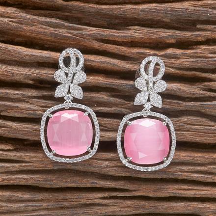 Cz Short Earring With Rhodium Plating