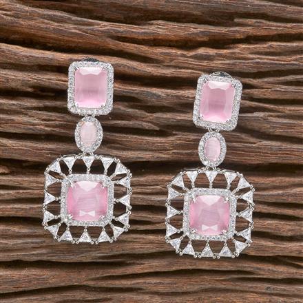 Cz Short Earring With Rhodium Plating