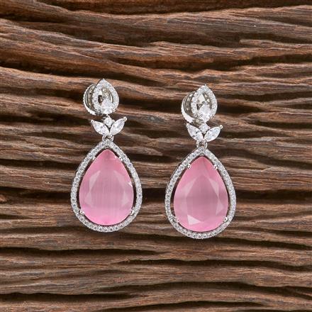 Cz Short Earring With Rhodium Plating