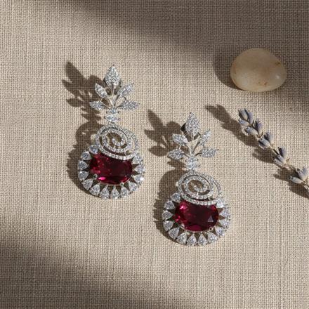 Cz Classic Earring With Rhodium Plating