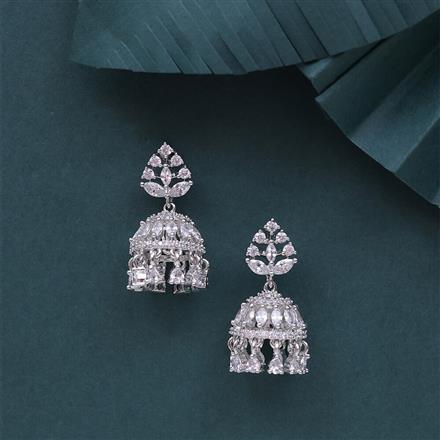 Cz Delicate Jhumki With Rhodium 2 Tone Plating