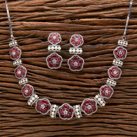 Cubic Zirconia Pearl Necklace With Rhodium Plating