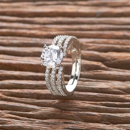 Cz Adjustable Ring With Rhodium 2 Tone Plating