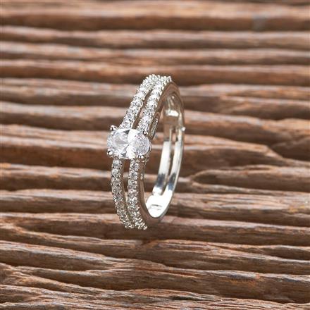 Cz Adjustable Ring With Rhodium 2 Tone Plating