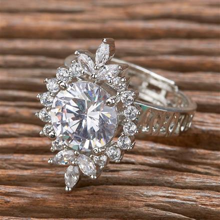 Cubic Zirconia Adjustable Ring With Rhodium Plating