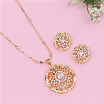 Cubic Zirconia Classic Pendant Set With 2 Tone Plating