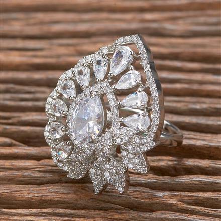 Cubic Zirconia Adjustable Ring With 2 Tone Rhodium Plating