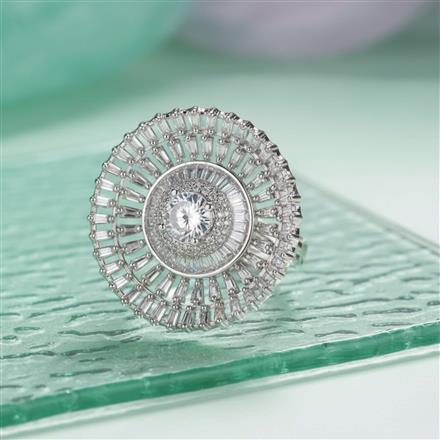 Cubic Zirconia Classic Ring With 2 Tone Rhodium Plating