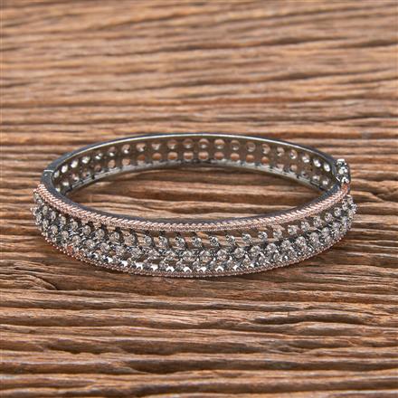 Cubic Zirconia Classic Kada With Black Rose 2 Tone Rhodium Plating