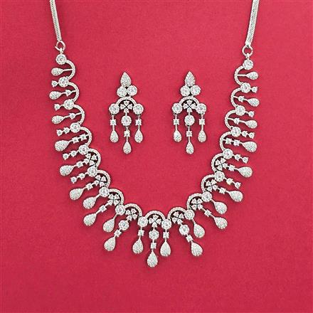Cubic Zirconia Classic Necklace With 2 Tone Rhodium Plating