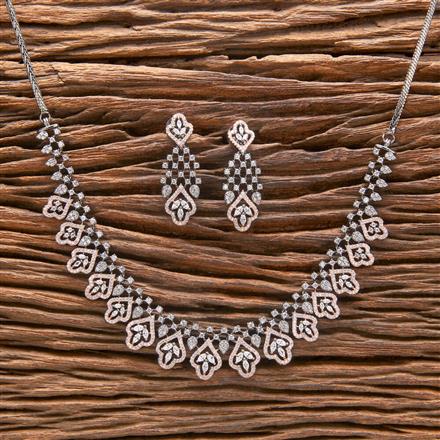 Cubic Zirconia Classic Necklace With Black Rose 2 Tone Rhodium Plating