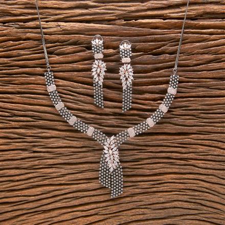 Cubic Zirconia Classic Necklace With Black Rose 2 Tone Rhodium Plating