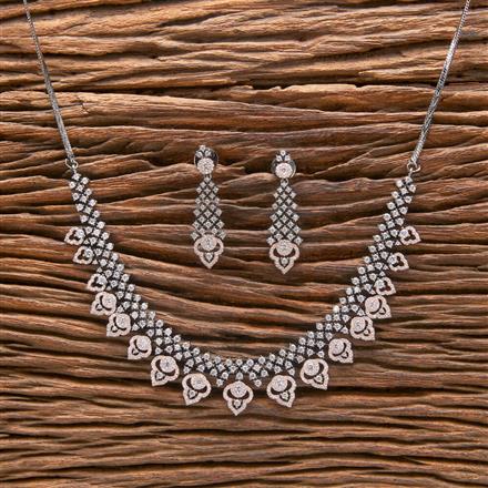 Cubic Zirconia Classic Necklace With Black Rose 2 Tone Rhodium Plating