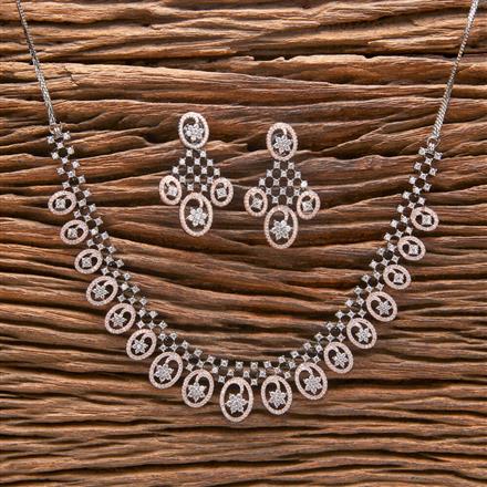Cubic Zirconia Classic Necklace With Black Rose 2 Tone Rhodium Plating