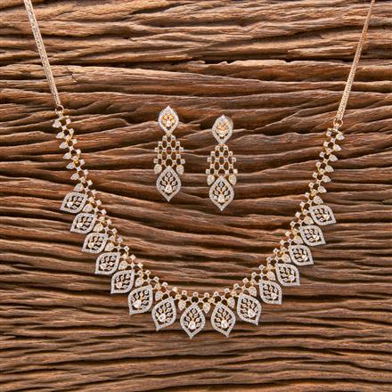 Cubic Zirconia Classic Necklace With Black Rose 2 Tone Rhodium Plating