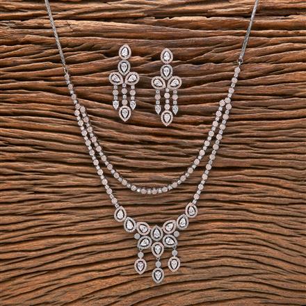 Cubic Zirconia Classic Necklace With Black Rose 2 Tone Rhodium Plating