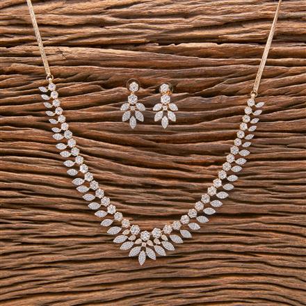 Cubic Zirconia Classic Necklace With Black Rose 2 Tone Rhodium Plating