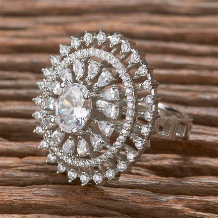 Cubic Zirconia Adjustable Ring With 2 Tone Rhodium Plating