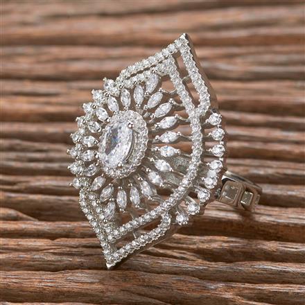 Cubic Zirconia Adjustable Ring With 2 Tone Rhodium Plating