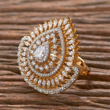 Cubic Zirconia Classic Ring With 2 Tone Rhodium Plating