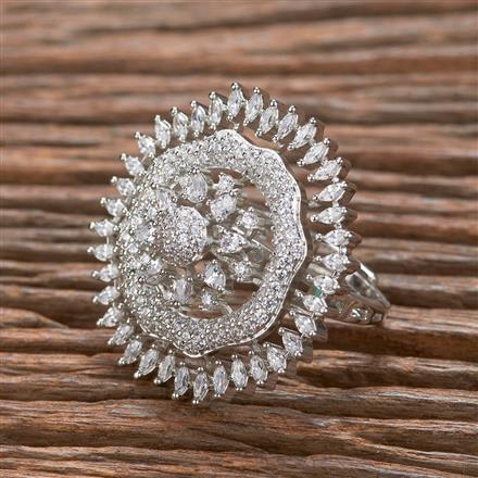 Cubic Zirconia Adjustable Ring With 2 Tone Rhodium Plating