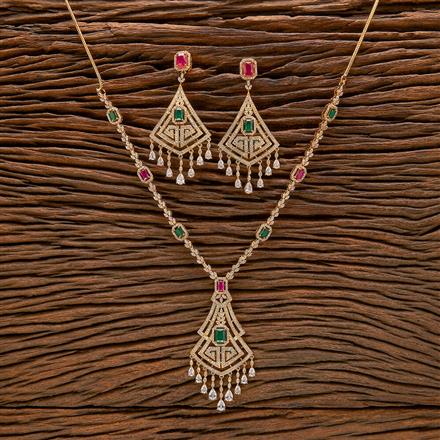 Cubic Zirconia South Indian Necklace With Gold Plating